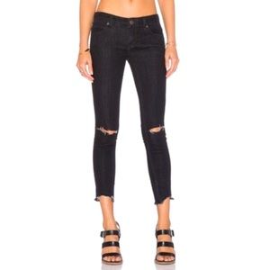 Free People Destroyed Ankle Skinny Black Carbon Jeans Size 25
